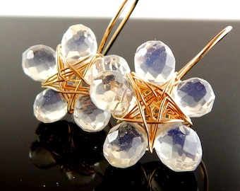Opalite Flower Earrings - Gemstone Earrings in Gold Fill - Gift for Her