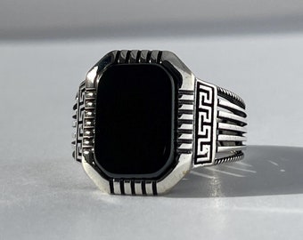 Sterling Silver Ring - Mens Signet Ring - Gemstone Ring - Mens Black Onyx Ring - Mens Rings - Vintage Style Ring - Mens Rings - Pinky Ring