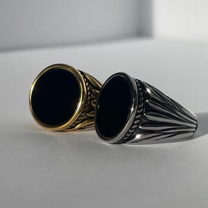 Black Onyx Ring Men | Men&#39;s Black Stone Ring | Black Signet Ring Men | Mens Silver Ring | Waterproof Ring | Gifts | 18k Gold Black Onyx Ring