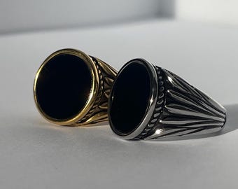 ゴールドオニキスリング - メンズゴールドリング - 男性用18Kゴールド