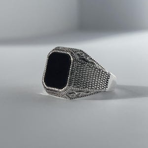 Silver Signet Ring - Vintage Style Black Stone Signet Ring Men - Mens Signet Ring - Silver Rings for Men - Jewelry Gift - Mens Ring UK