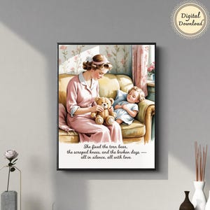 Arte de parede para presente de nova mamãe – Impressão vintage de mãe e bebê – Decoração sentimental para berçário