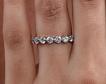 3.50 MM Round Cut Lab Diamond Seven Stone Ring, Prong Set CVD Diamond Ring For Wedding Gift, Round Diamond Anniversary Ring For Women