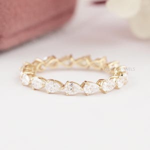 Pear Cut Lab Grown Diamond Full Eternity Band, 14K Yellow Gold CVD Diamond Stacking Band, EF-VS Clarity Eco Friendly Diamond Wedding Band