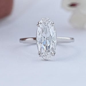 Old Mine Moval Cut Lab Grown Diamond Solitaire Ring, Conflict Free Diamond Engagement Ring, Double Claw Prong Set Ring, 14K Solid Gold Ring