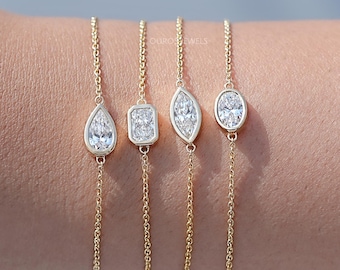 Bracciale solitario con diamanti taglio ovale coltivati in laboratorio, bracciale da sposa con diamanti CVD incastonati a castone, bracciale a catena con diamanti taglio a pera, marquise e radiante