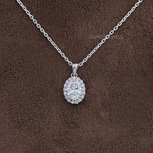 Oval Cut Lab Diamond Halo Pendant, Eco Friendly Diamond Solitaire Necklace, Prong Set Diamond Pendant Necklace, CVD Diamond Bridal Necklace