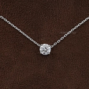 Round Cut Lab Grown Diamond Solitaire Necklace, 1 Carat CVD Diamond Wedding Necklace, Four Prong Set Conflict Free Diamond Necklace