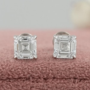 0.50 To 5.00 TCW Asscher Cut Lab Grown Diamond Studs, Conflict Free Diamond Wedding Studs, Screw Back Earrings, EF-VS Clarity Diamond Studs