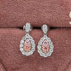 Round Cut Lab Grown Diamond Dangle Drop Earring, 14K Solid Gold Hand Made Diamond Earrings, Ready To Ship Bridal Earrings
