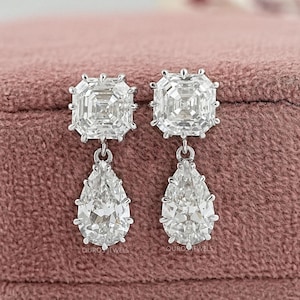 Old Cut Lab Grown Diamond Dangle Drop Earrings, 14K Solid Gold Eco Friendly Diamond Wedding Earrings, Conflict Free Diamond Womens Earrings