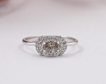 Olive Oval Cut Lab Diamond Halo Engagement Ring, Prong Set Diamond Wedding Ring, 14K White Gold Ring, Anniversary Gift