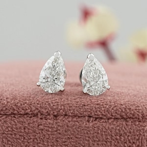 Pear Cut Lab Diamant Minimalist Ohrstecker, Baby Krallen Prongs Ohrstecker, 0,50 bis 5,00 TCW Tear Drop Ohrstecker, Solitaire Alltag Ohrringe für Frauen