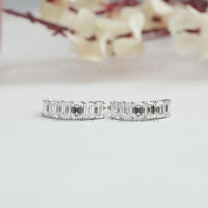 Emerald Cut Lab Grown Diamond Hoop Earrings, 14K Solid Gold Diamond Bridal Hoops, CVD Diamond Earrings For Her, Prong Set Hoop Earrings