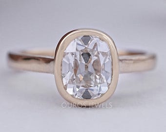 Alter Mine Kissenschliff Labrador Solitär filigraner Ring, Lünette Set Diamant Ehering, 14K Massivgoldring, Verlobungsring Geschenk für Sie
