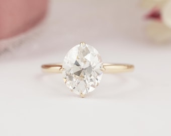 Old Mine Oval Cut Lab Diamond Solitaire Ring, 14K Yellow Gold Ring, EF-VS Lab Grown Diamond Ring, Conflict Free Diamond Engagement Ring