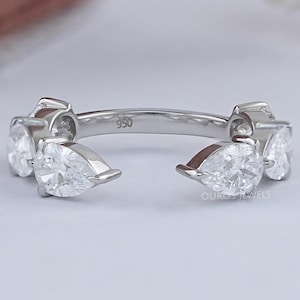 Pear Shape Lab Grown Diamond Open Cuff Band, CVD Diamond Matching Band, Conflict Free Diamond Wedding Band, 14K Solid Gold Bridal Band
