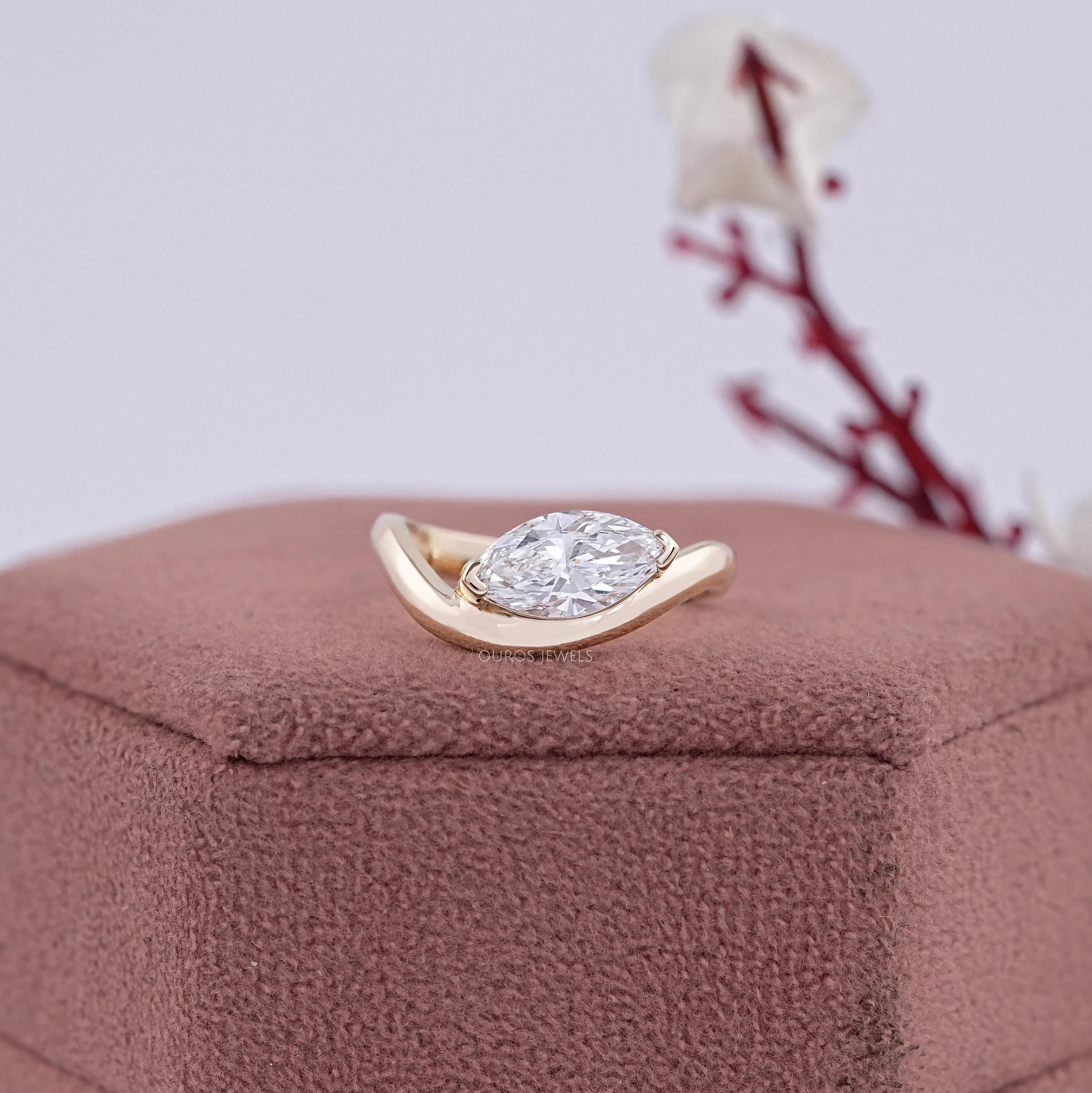 Marquise Cut Lab Grown Diamond Curved Ring, CVD Diamond Solitaire Ring ...