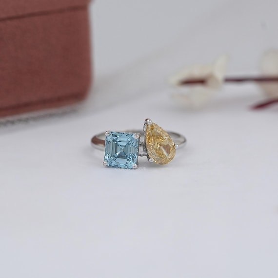 Pietre Diamante Taglio Asscher Anello Con Due Pietre Di Diamanti