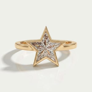 Pie Cut Lab Diamond Bezel Set Solitaire Wedding Ring, 14K Yellow Gold Engagement Ring, Star Shaped Diamond Ring, Anniversary Ring For Her