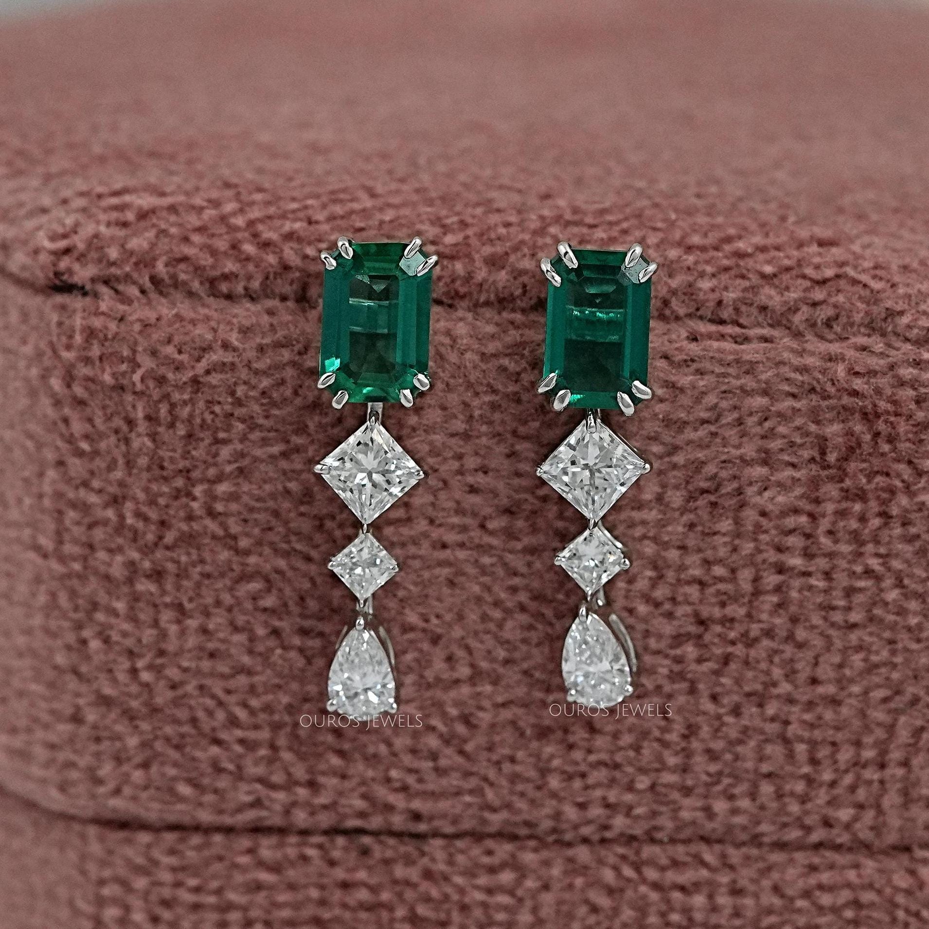 Smaragd Edelstein Tropfen Ohrringe, Labor gewachsene Diamant Tear Drop Ohrringe, Konfliktfreie Diamant Ohrringe, Hochzeit Ohrringe Für Sie