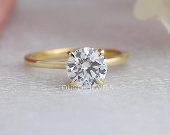 Bague de fiançailles solitaire avec halo caché de diamants taille ronde, alliance avec diamants cultivés en laboratoire de 0,50 carat, bague griffes en or jaune 14 carats