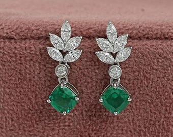 Smaragd Edelstein Tropfen Ohrringe, Smaragd Edelstein Tropfen Ohrringe, 14K Weißgold Ohrringe, abschraubbare Ohrringe für Frauen