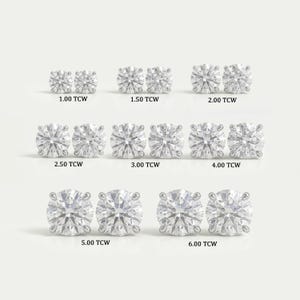 Aretes de diamantes cultivados en laboratorio de talla redonda, minimalistas, disponibles en varios tamaños, con cierre de rosca para ella, con diamantes CVD.