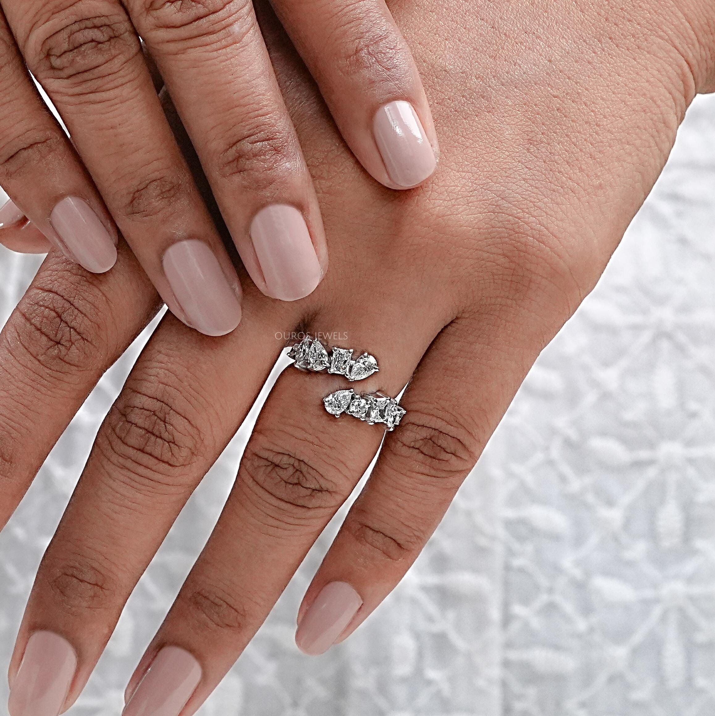 Multi Shape Lab Grown Diamond Bypass Style Ring, Prong Set CVD Diamond Wedding Ring, Lab Diamond Proposal Ring For Girlfriend
