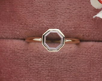 Portrait Cut Octagon Lab Grown Diamond Solitaire Ring, 14K Yellow Gold Bezel Set Diamond Ring, CVD Diamond Engagement Ring Gift For Her Wife