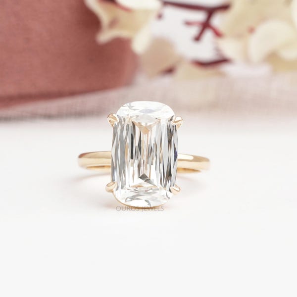 Anello solitario con diamante sintetico a taglio incrociato, anello di fidanzamento con gemma rossa rotonda nascosta, incastonatura a griffe, anello in oro giallo 14 carati da donna