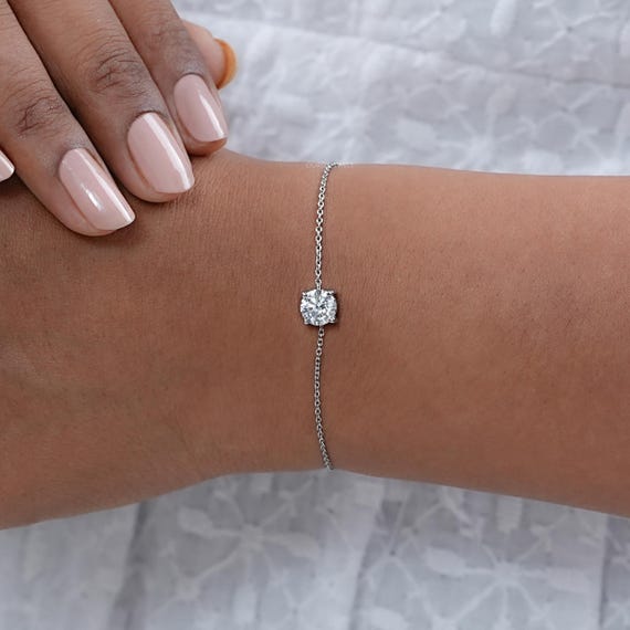 Old European Round Cut Lab Diamond Solitaire Bracelet, Carat EF-VS  Clarity Lab Diamond Bracelet, 14K Solid Gold Bracelet Gift For Bride