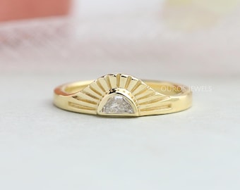 Half Moon Cut Lab Grown Diamond Sunset Ring, 14K Yellow Gold Solitaire Bezel Set Ring, Engagement Ring For Love, Anniversary Ring For Her