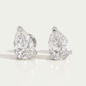 Pear Cut Lab Diamond Minimalist Studs, Baby Claws Prongs Studs, 0.50 To 5.00 TCW Tear Drop Studs, Solitaire Everyday Earrings For Women