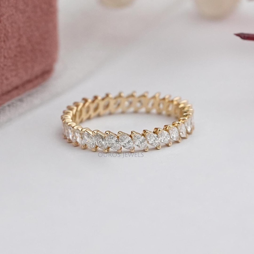 Marquise Cut Lab Grown Diamond Full Eternity Band, 14K Yellow Gold CVD ...