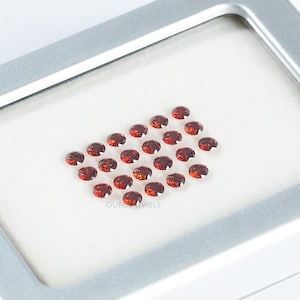 Puede incluir: Una disposici&oacute;n en forma de coraz&oacute;n de 25 peque&ntilde;as piedras preciosas redondas rojas en una caja blanca. Las piedras preciosas est&aacute;n dispuestas en forma de coraz&oacute;n con la punta del coraz&oacute;n hacia arriba. La caja es blanca con un borde plateado.
