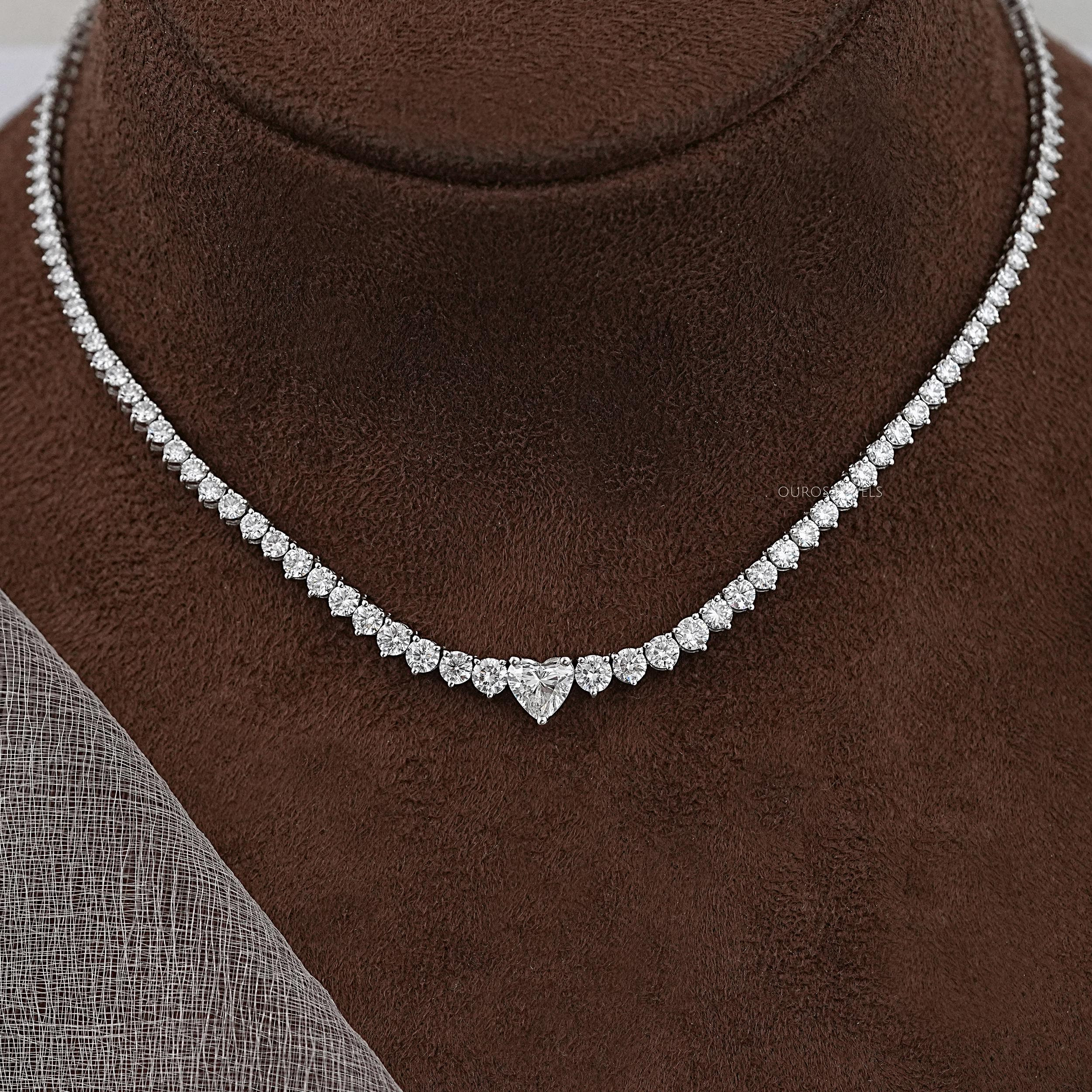 1.00 CT Heart Cut Lab Diamond Tennis Necklace, Classic Round 