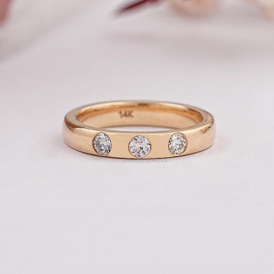 Old European Round Cut Gypsy Set Diamond Band, Lab Grown Diamond Band ...