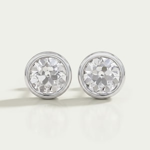 Pendientes solitarios de diamante cultivado en laboratorio de talla redonda OEC, de oro macizo engastado en bisel, con cierre de rosca, con diamantes CVD para regalo de boda.