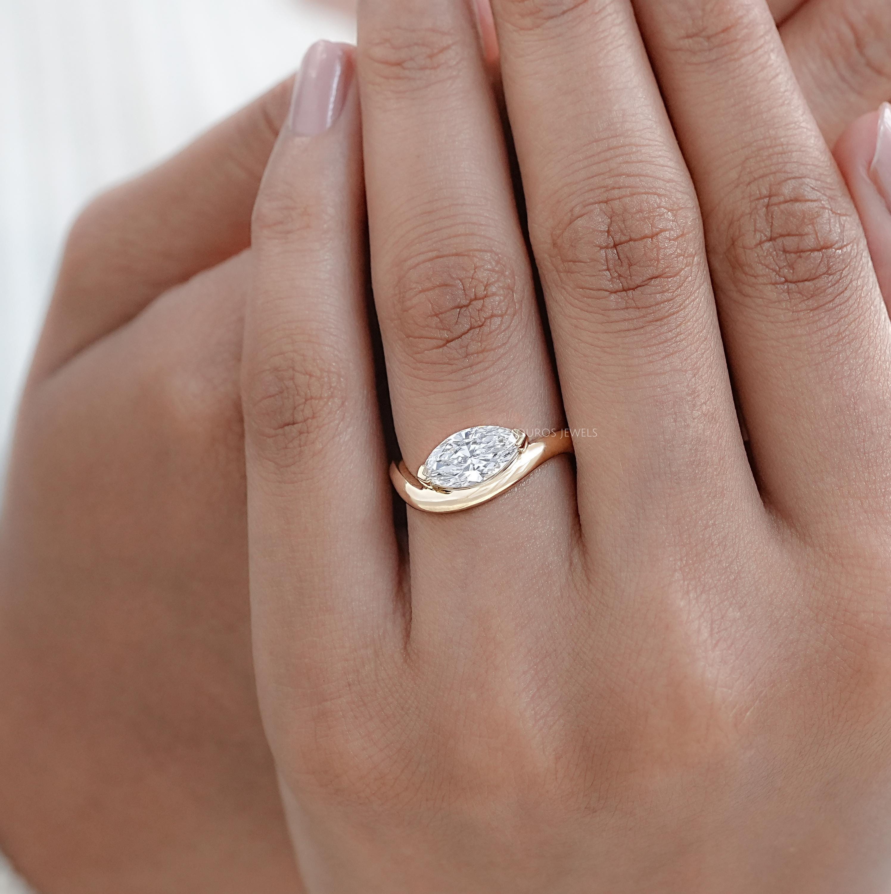 Marquise Cut Lab Grown Diamond Curved Ring, CVD Diamond Solitaire Ring ...