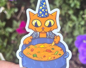 Wizard Cat Sticker: Witchy Soup, Funny Laptop Decal