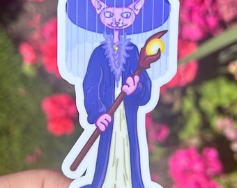 Witchy Sphynx Cat Sticker: Funny Wizard Animal Laptop Decal