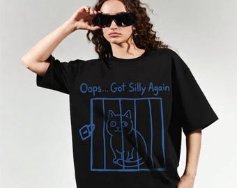 Oops Got Silly Again Cat T-Shirt: Funny Feline Prison Graphic Tee
