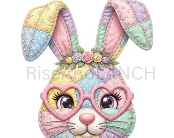 Floral Patchwork Easter Bunny PNG – Kids Nursery Art