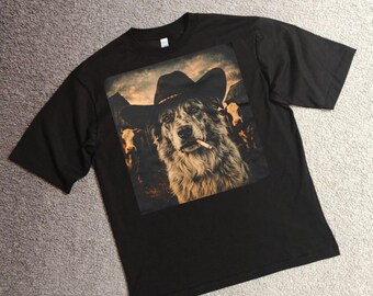 Cowboy Dog T-Shirt, Western Outlaw Streetwear Graphic Tee