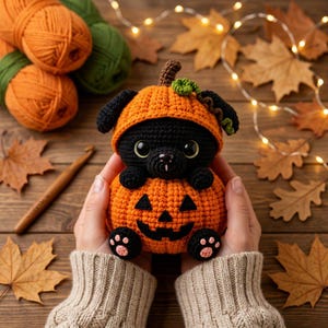 Virkat pumpahundmönster PDF – Söt Halloween Amigurumi-valp, Virkhandledning för höstpumpavalp, Nybörjare Direkt Nedladdning
