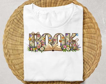 Floral Book Typography PNG – Book Lover T-Shirt Design