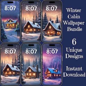Festive Winter Cabin Phone Wallpapers | Christmas Digital Download | Holiday Phone Backgrounds | Christmas iPhone Wallpaper | Cute Winter