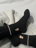 Embroidered Black Teddy Bear with Bowtie Pilates Socks with Stripe: Non-Slip Grip, Barre Yoga