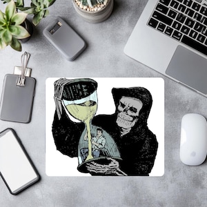 Gaming Mouse Pad with Death Hourglass Grim Reaper Illustration, Goth Desk Mat, Spooky Gaming Accessories, Dark Fantasy Mousepad, Halloween